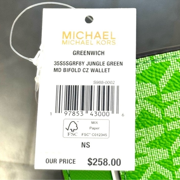 Michael Kors Greenwich Medium Signature Logo Wallet Jungle Green - Picture 9 of 9